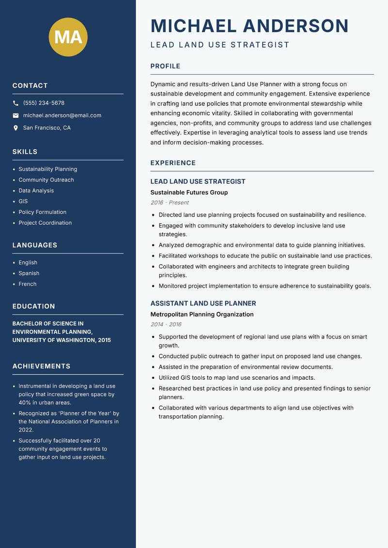 Land Use Planner resume template — Classic Clean