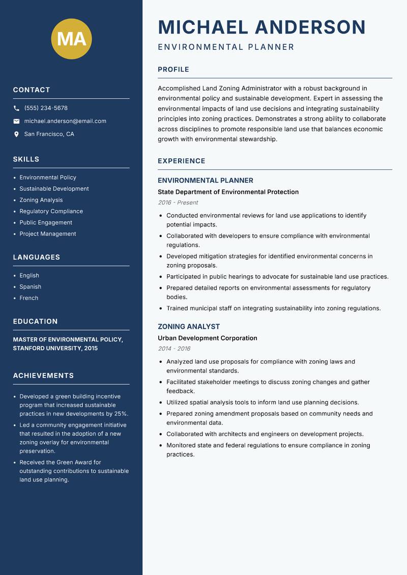 Land Zoning Administrator resume template — Classic Clean