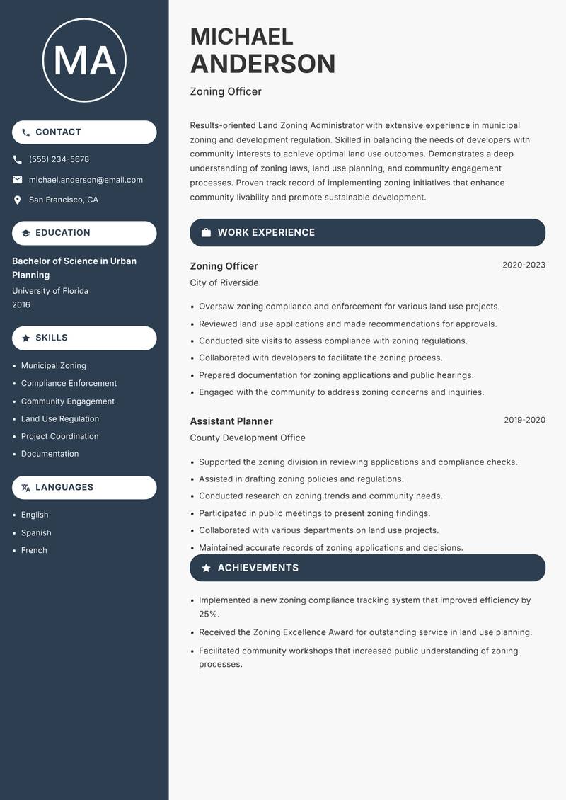 Land Zoning Administrator resume template — Compact