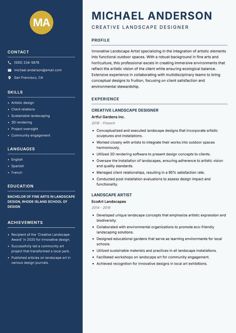 Landscape Artist resume template — Classic Clean