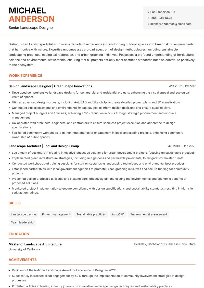 Landscape Artist resume template — Modern Professional