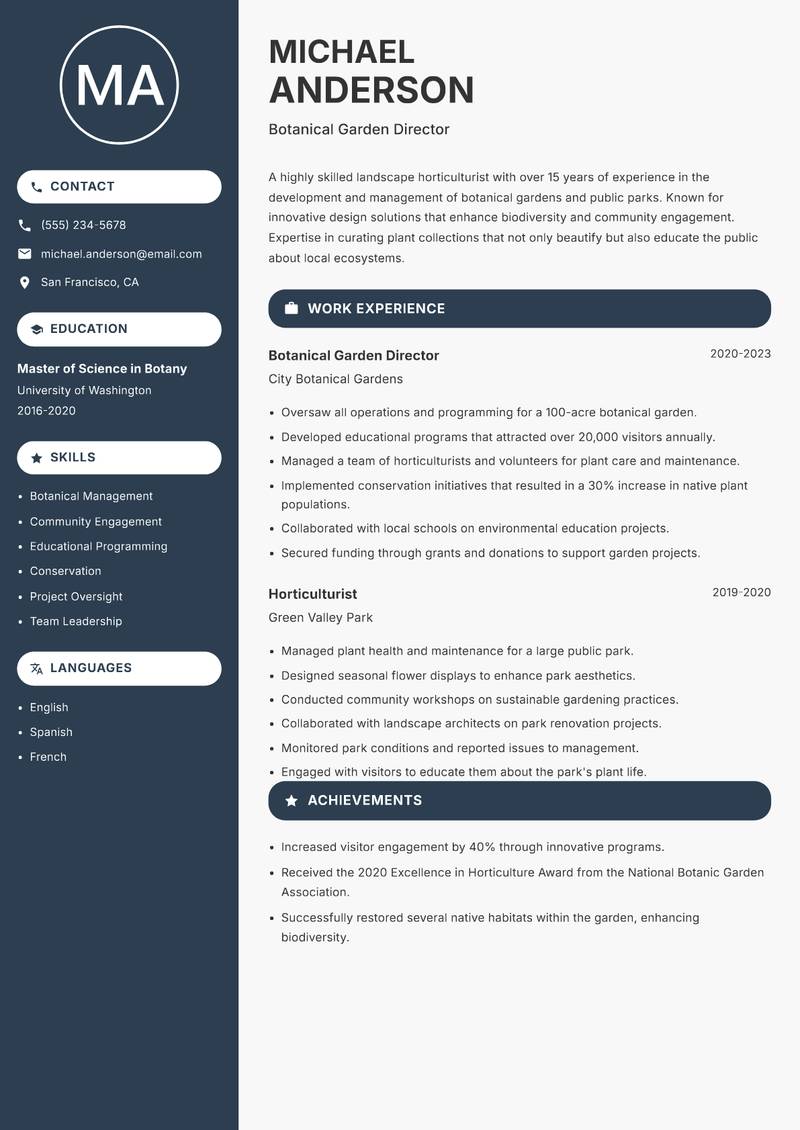 Landscape Horticulturist resume template — Compact
