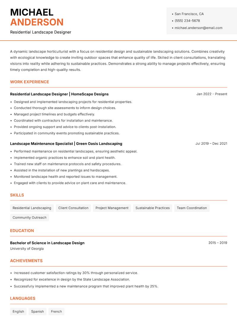 Landscape Horticulturist resume template — Modern Professional
