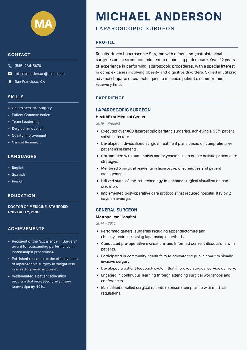 Laparoscopic Surgeon resume template — Classic Clean