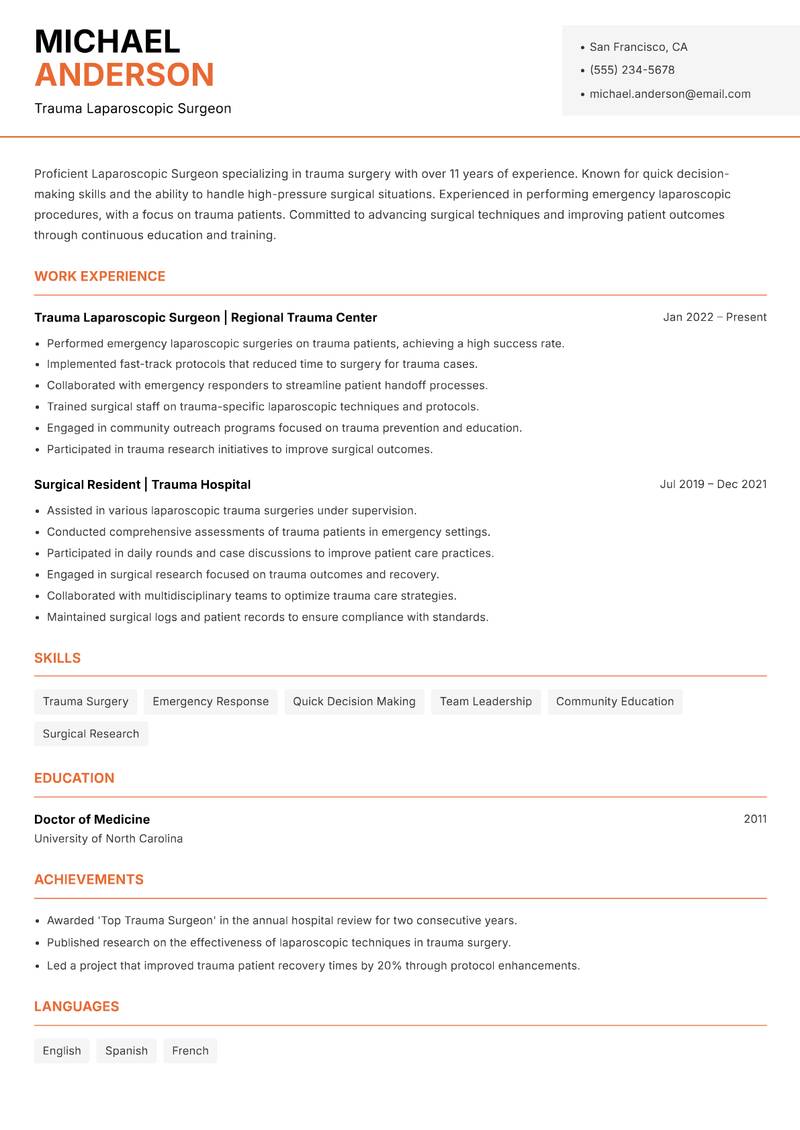 Laparoscopic Surgeon resume template — Modern Professional