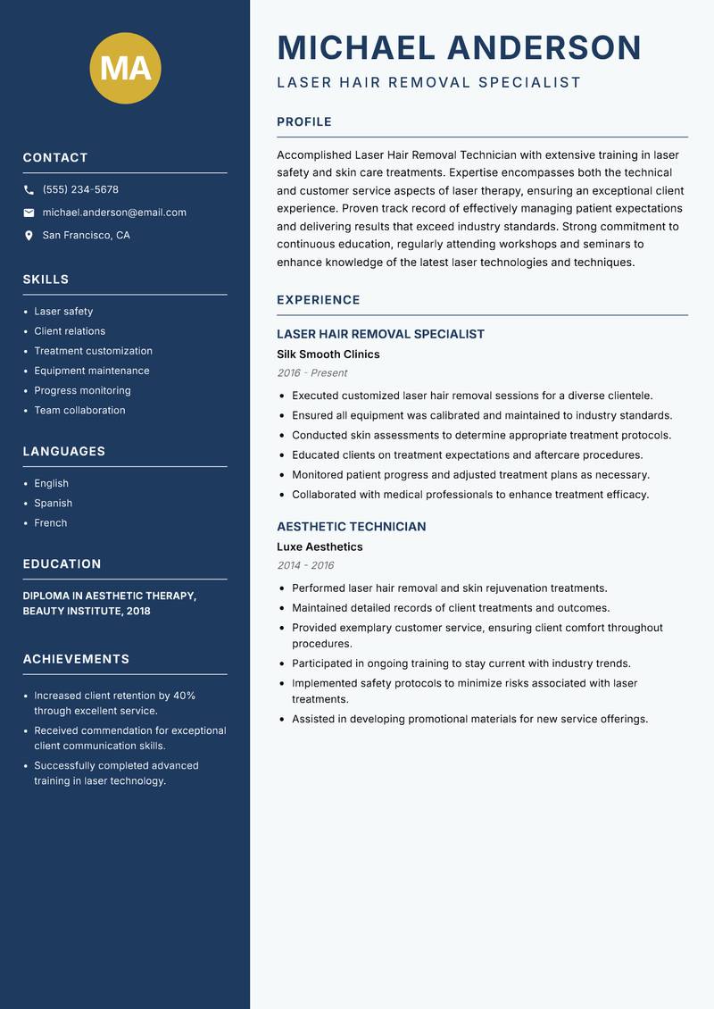 Laser Hair Removal Technician resume template — Classic Clean