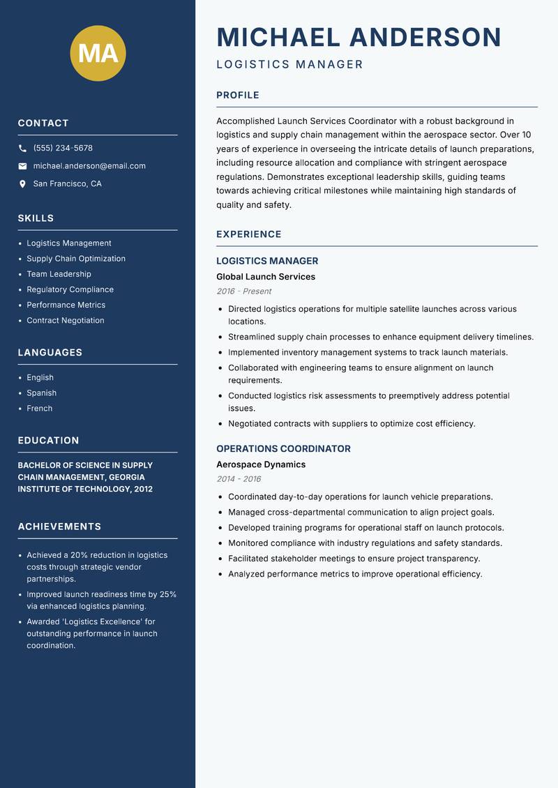 Launch Services Coordinator resume template — Classic Clean