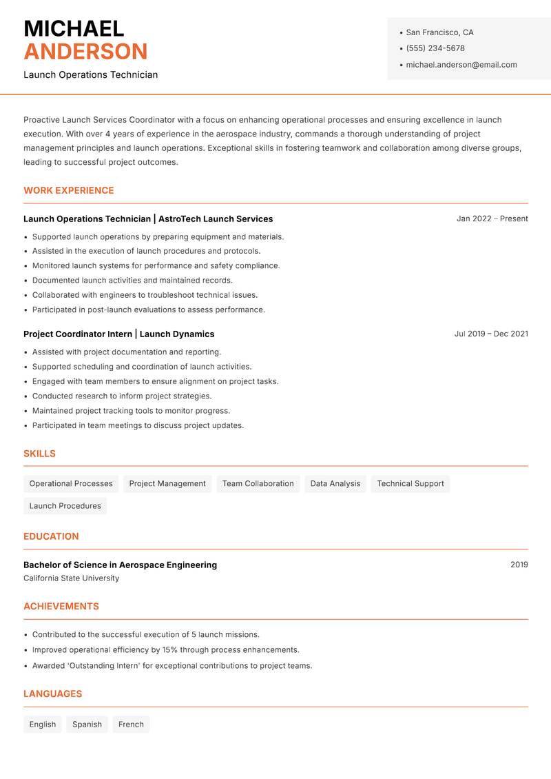 Launch Services Coordinator resume template — Modern Professional