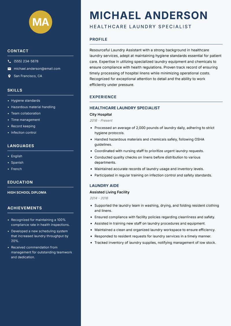 Laundry Assistant resume template — Classic Clean