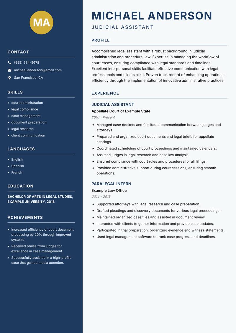 Law Clerk Judge resume template — Classic Clean