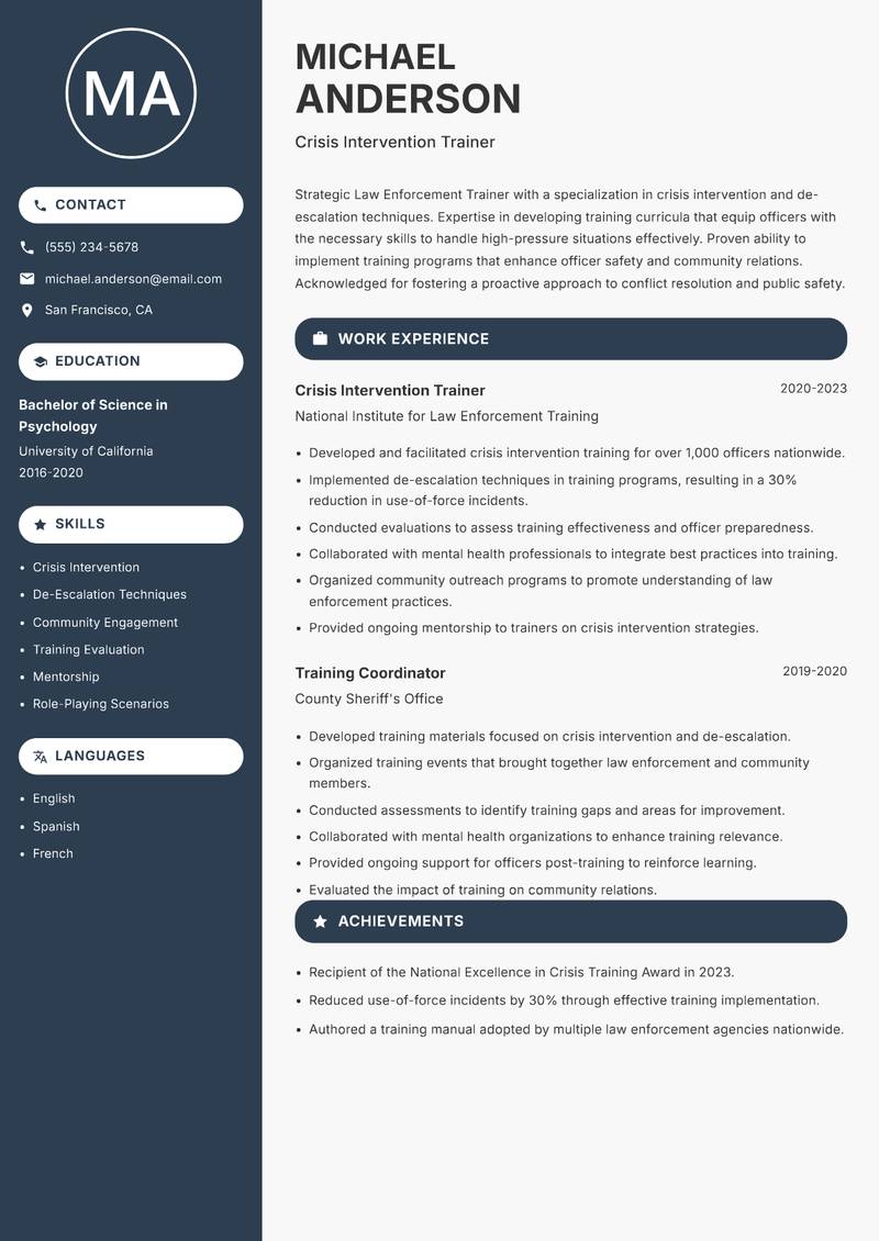 Law Enforcement Trainer resume template — Compact
