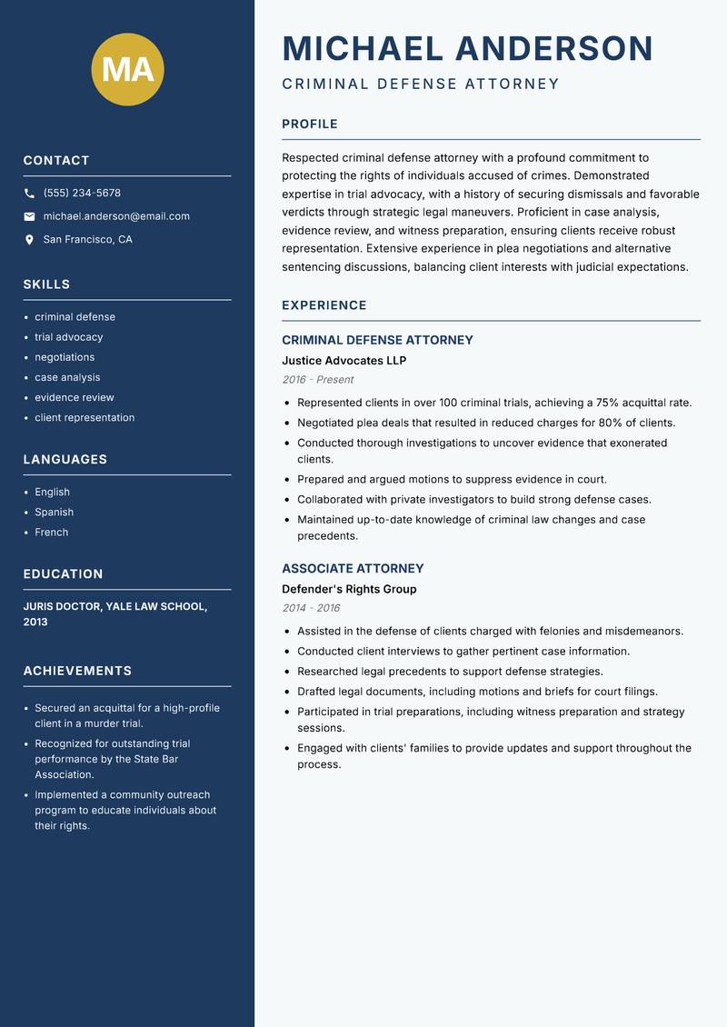 Lawyer resume template — Classic Clean