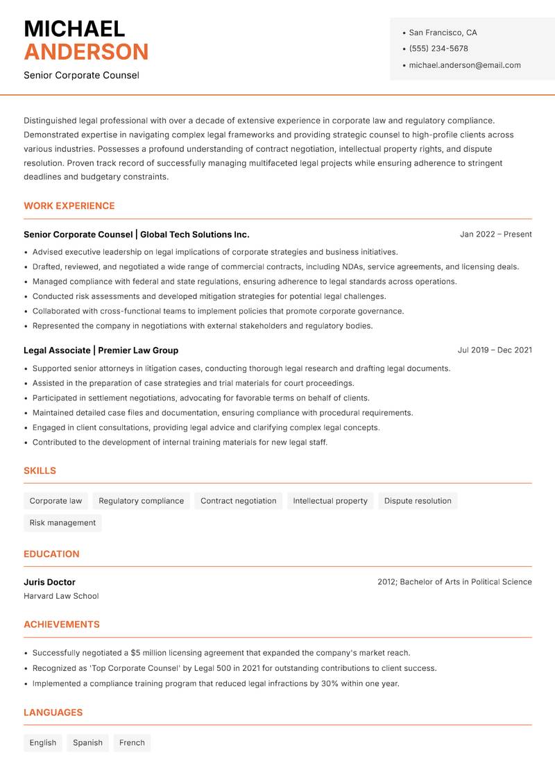 Lawyer resume template — Modern Professional