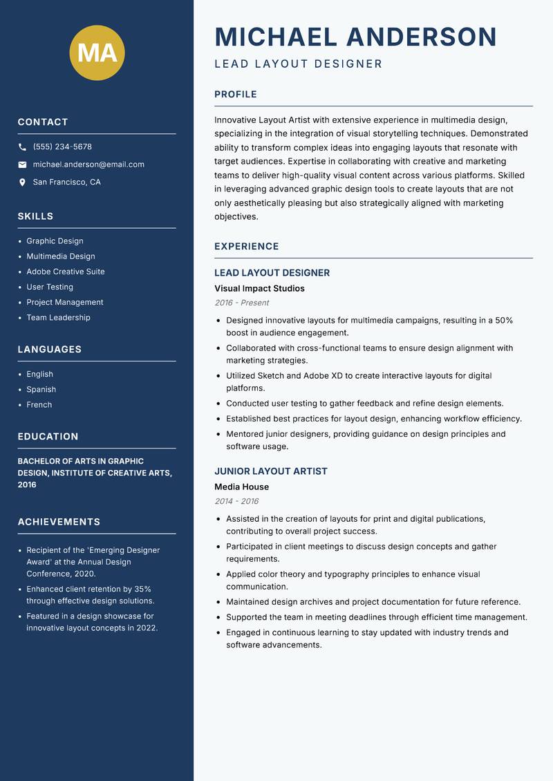 Layout Artist resume template — Classic Clean