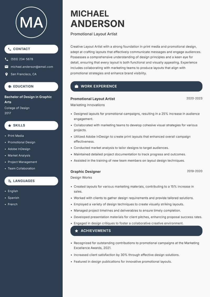 Layout Artist resume template — Compact