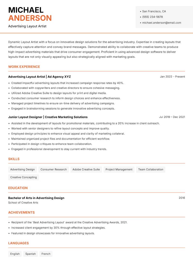 Layout Artist resume template — Modern Professional