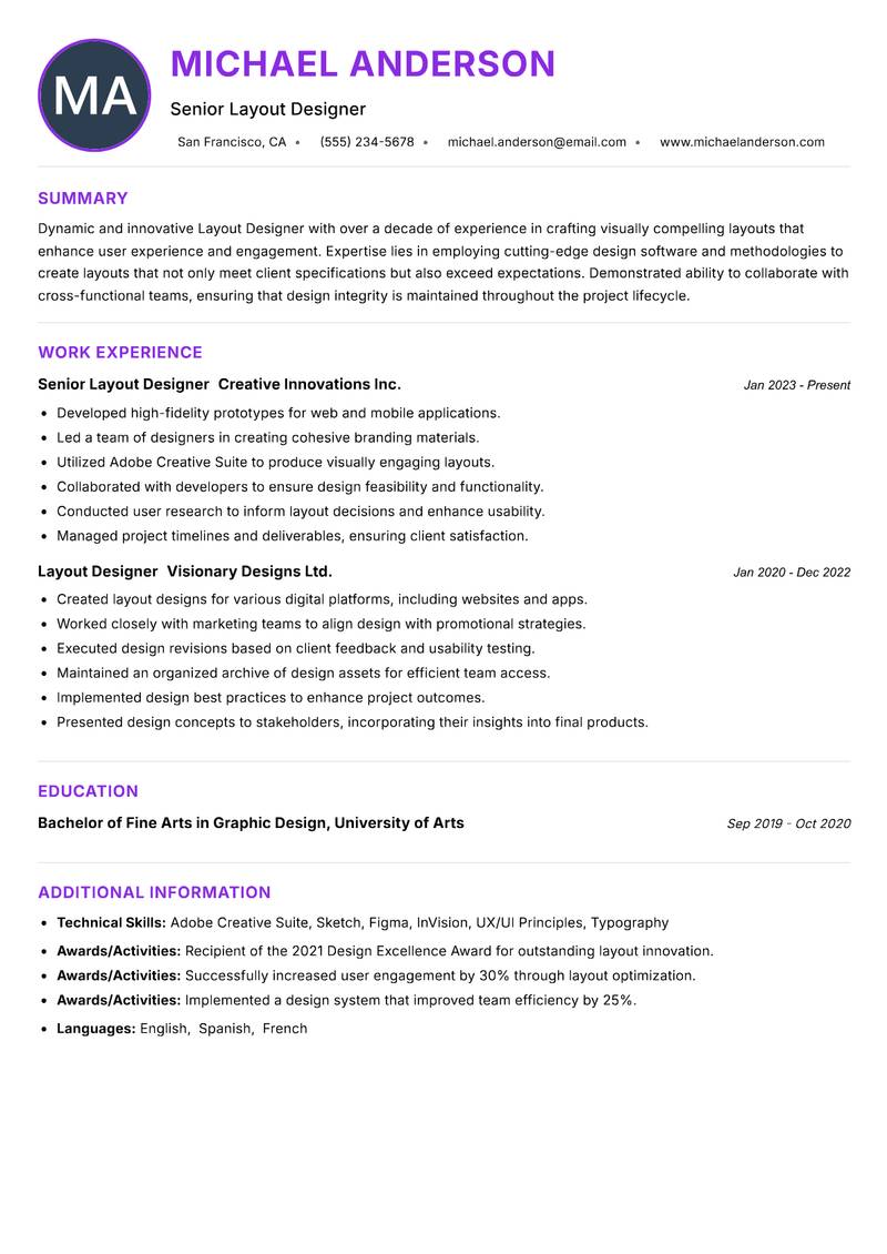 Layout Designer resume example — ATS-friendly template
