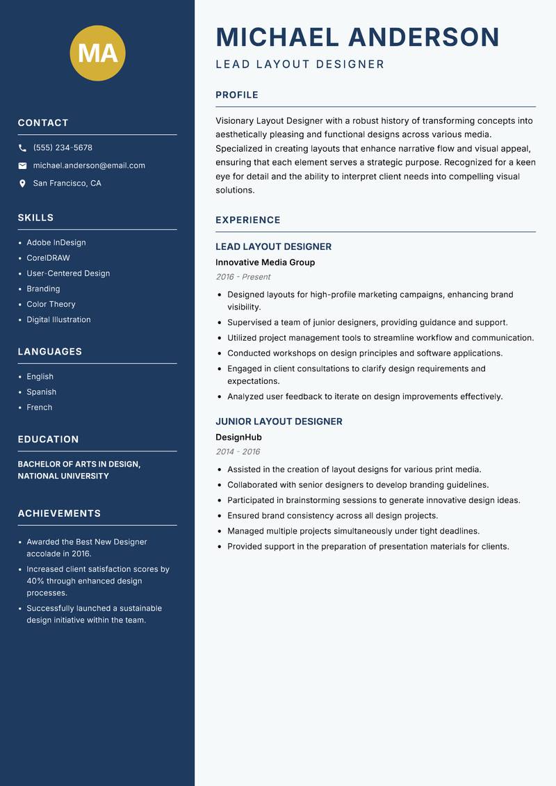 Layout Designer resume template — Classic Clean