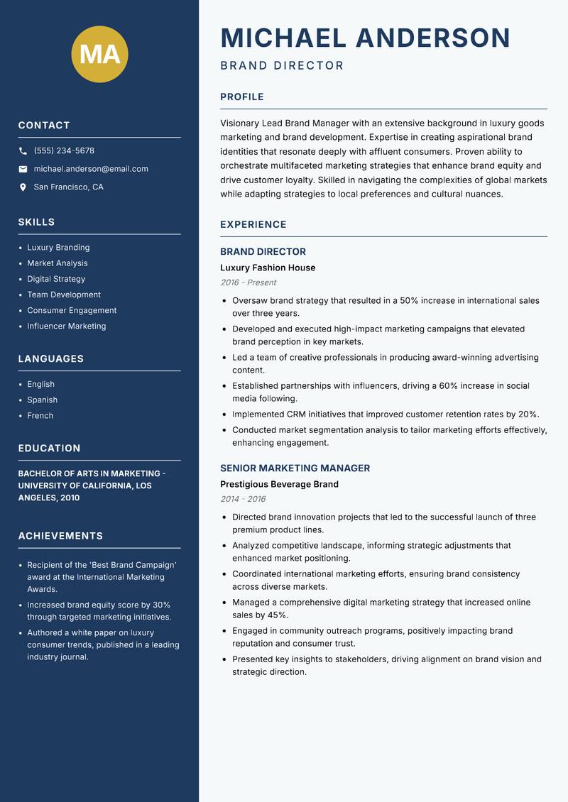 Lead Brand Manager resume template — Classic Clean