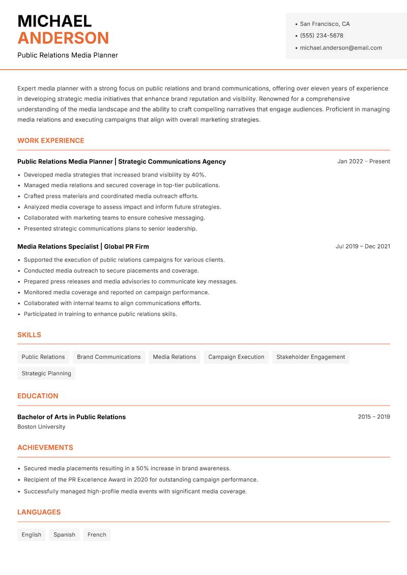 Lead Media Planner resume template — Modern Professional
