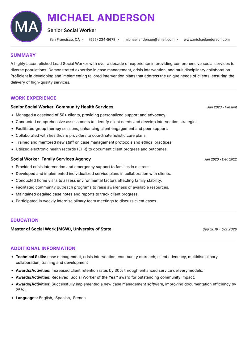 Lead Social Worker resume example — ATS-friendly template