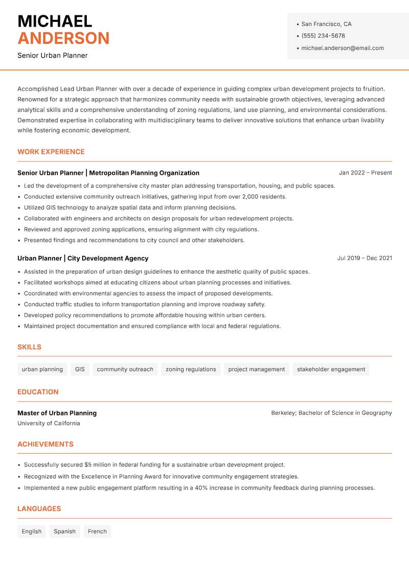 Lead Urban Planner resume template — Modern Professional