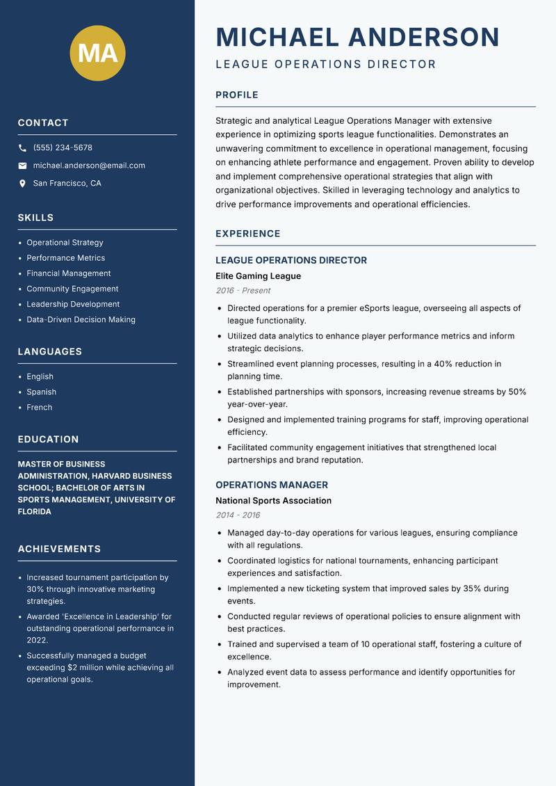 League Operations Manager resume template — Classic Clean