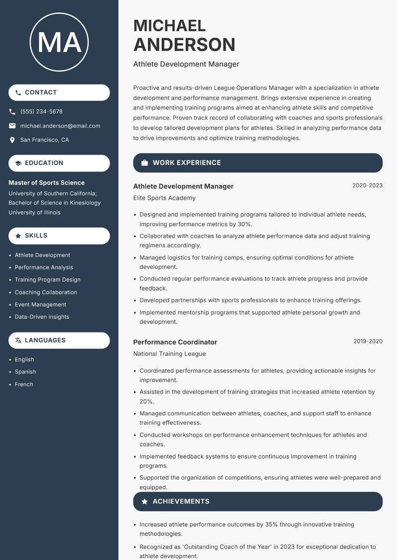 League Operations Manager resume template — Compact
