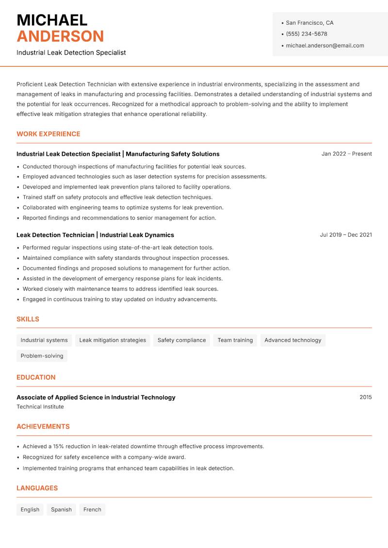 Leak Detection Technician resume template — Modern Professional