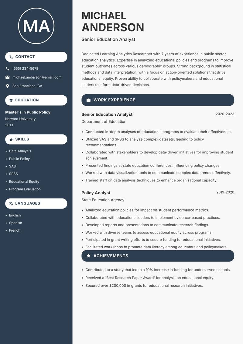 Learning Analytics Researcher resume template — Compact