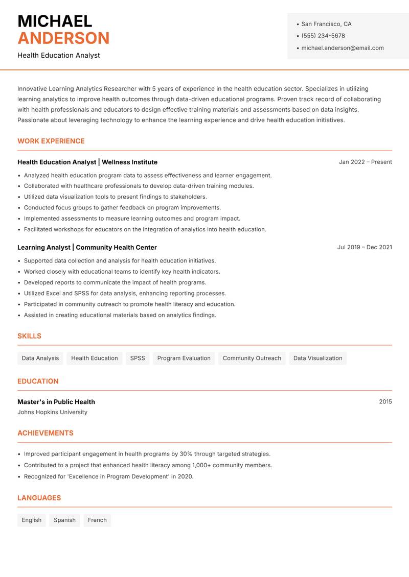 Learning Analytics Researcher resume template — Modern Professional