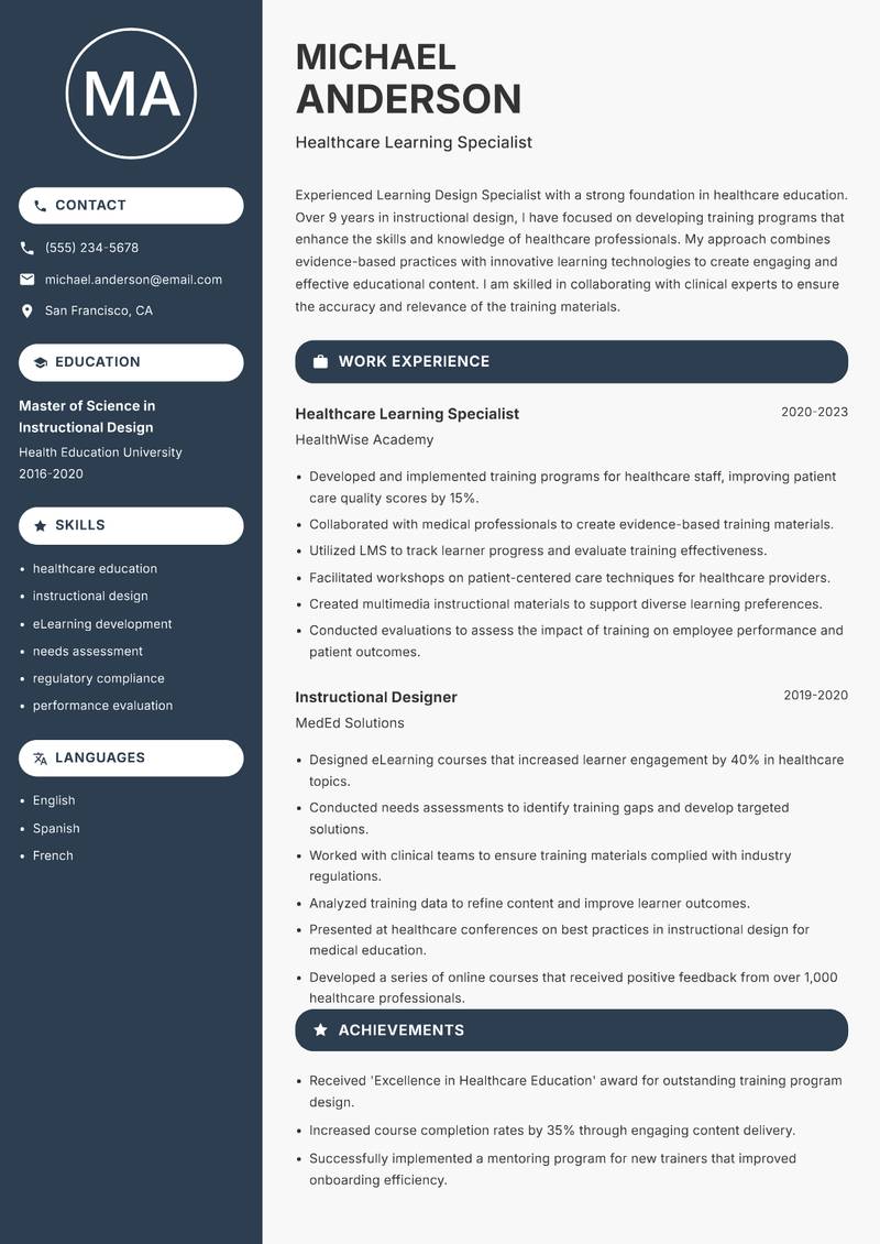 Learning Design Specialist resume template — Compact