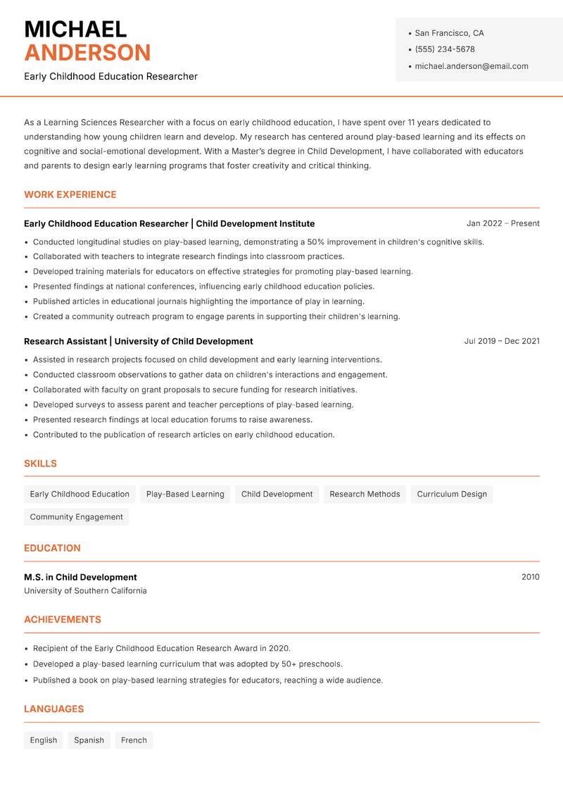 Learning Sciences Researcher resume template — Modern Professional