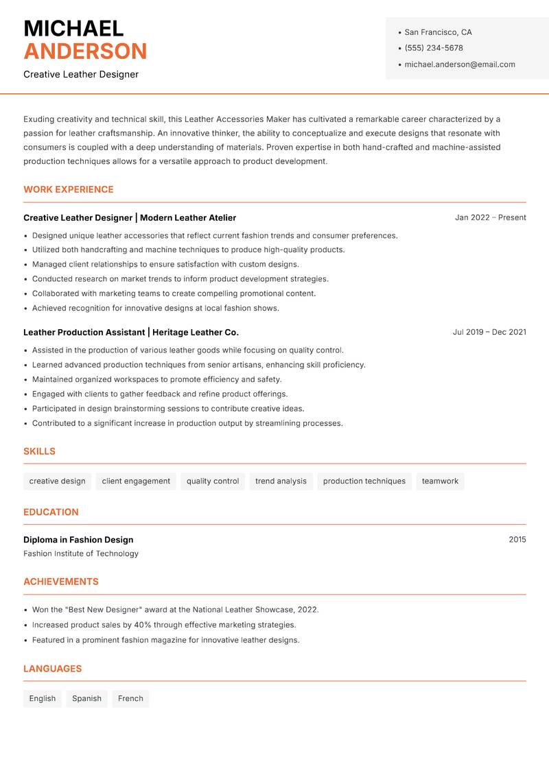 Leather Accessories Maker resume template — Modern Professional