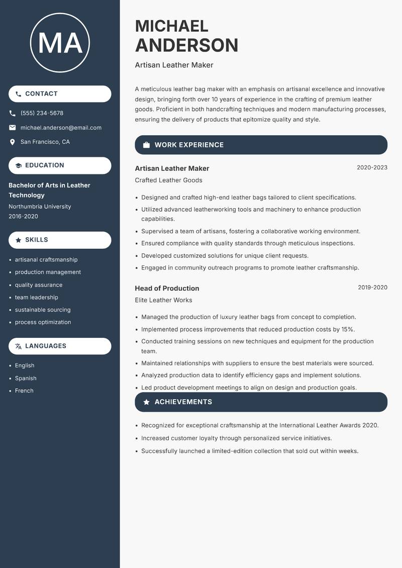 Leather Bag Maker resume template — Compact
