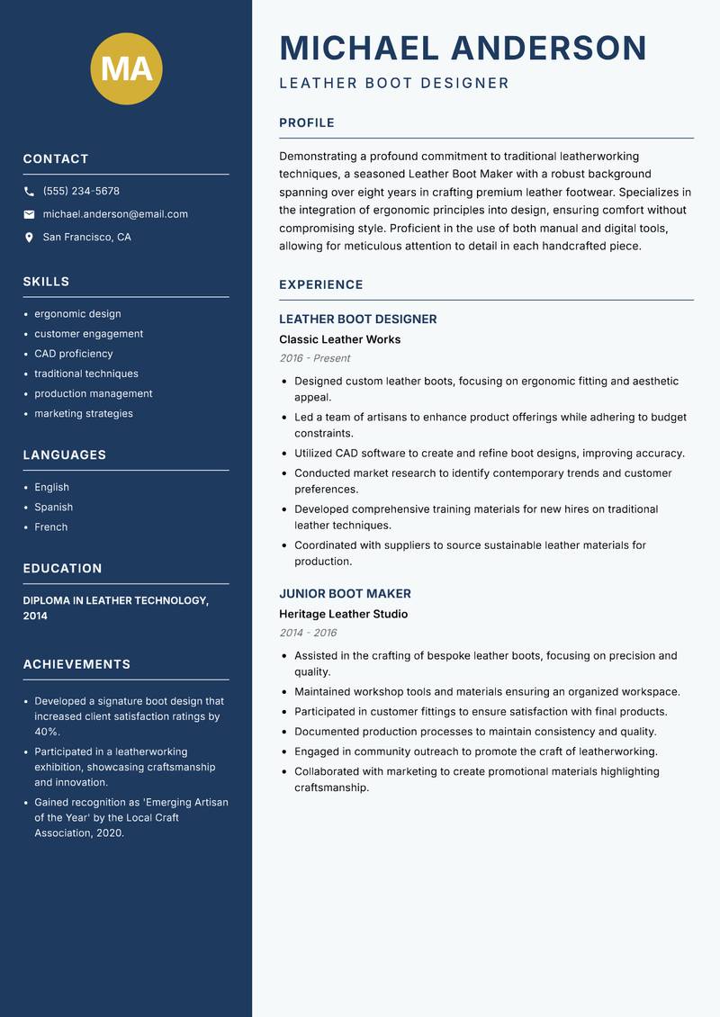 Leather Boot Maker resume template — Classic Clean