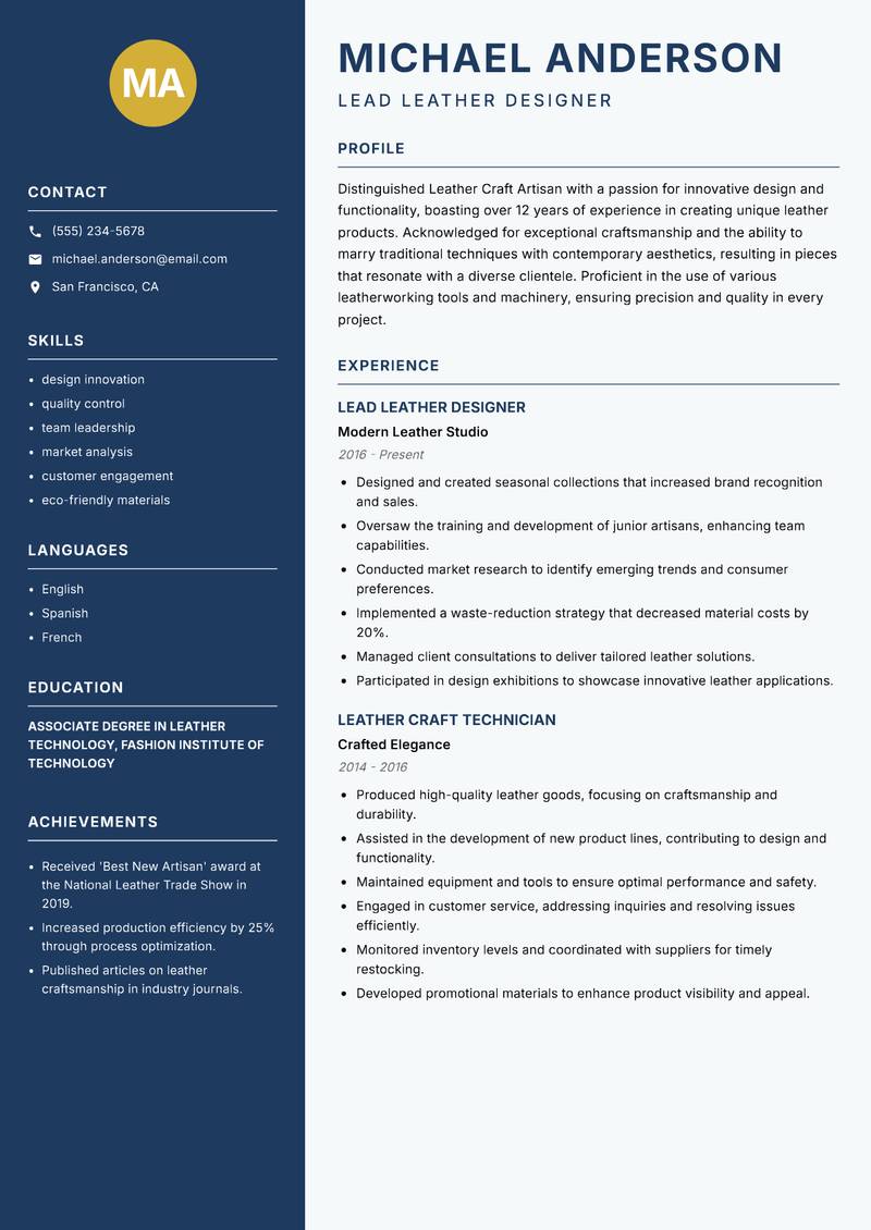 Leather Craft Artisan resume template — Classic Clean