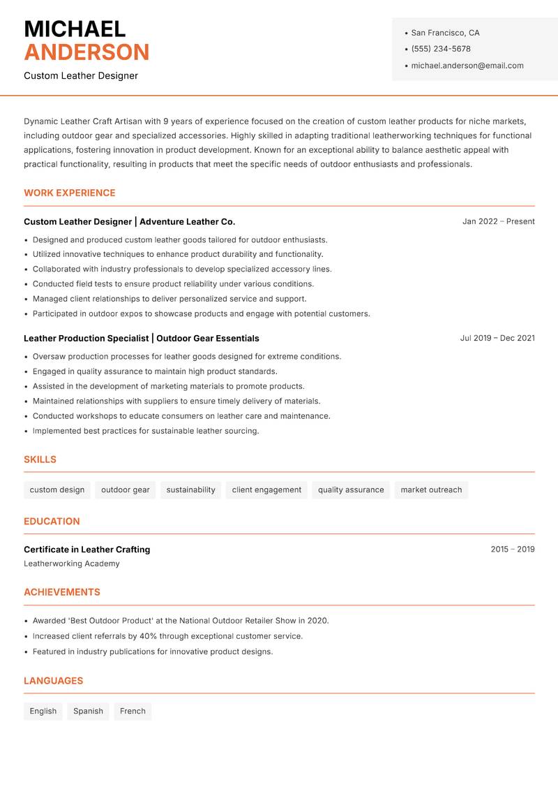 Leather Craft Artisan resume template — Modern Professional