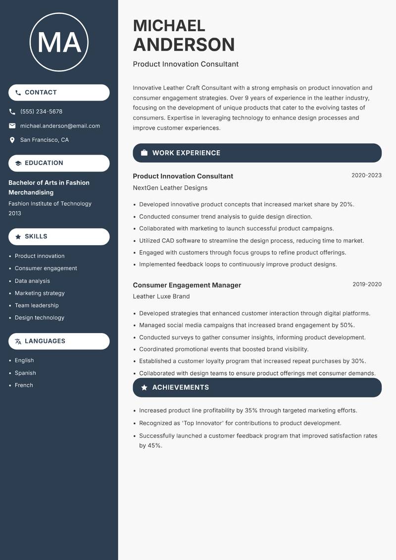 Leather Craft Consultant resume template — Compact