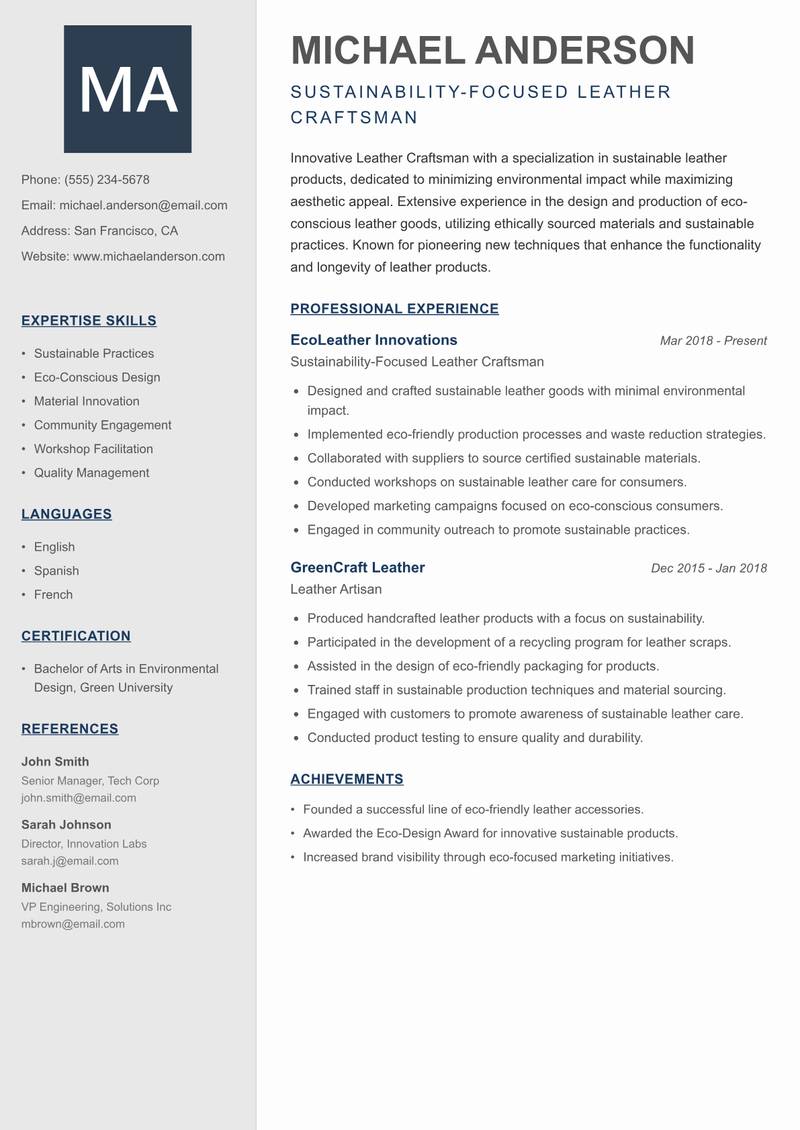 Leather Craftsman resume template — Creative Minimal