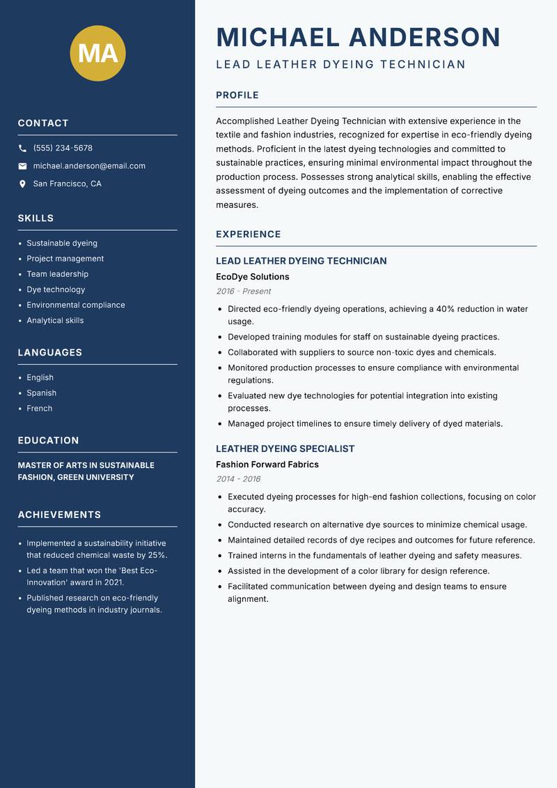 Leather Dyeing Technician resume template — Classic Clean
