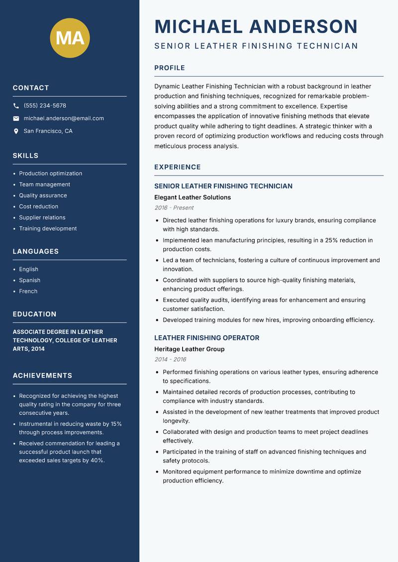 Leather Finishing Technician resume template — Classic Clean