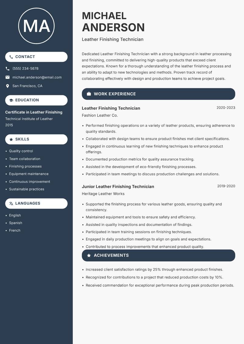 Leather Finishing Technician resume template — Compact