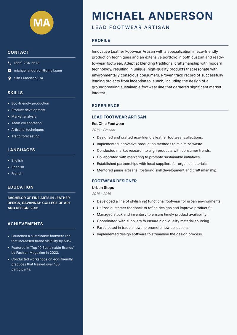 Leather Footwear Artisan resume template — Classic Clean