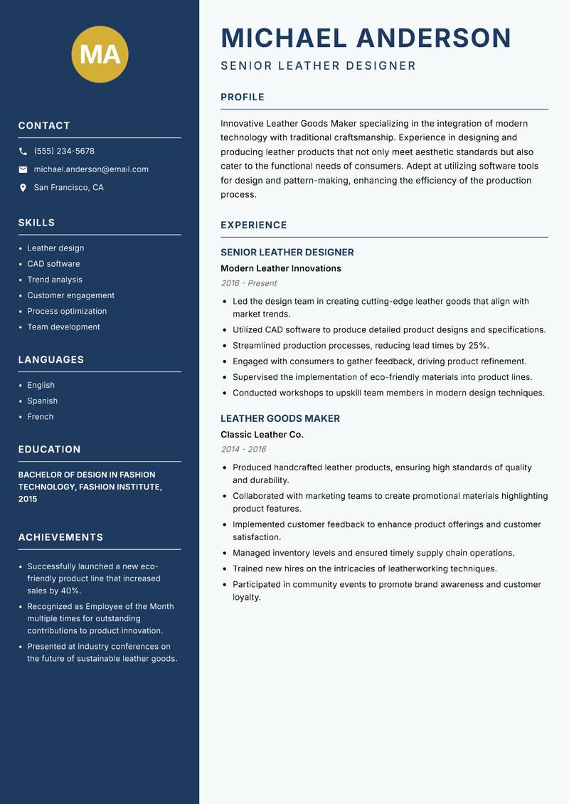 Leather Goods Maker resume template — Classic Clean