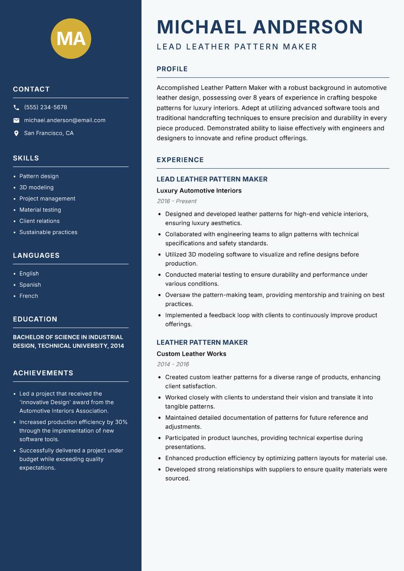 Leather Pattern Maker resume template — Classic Clean
