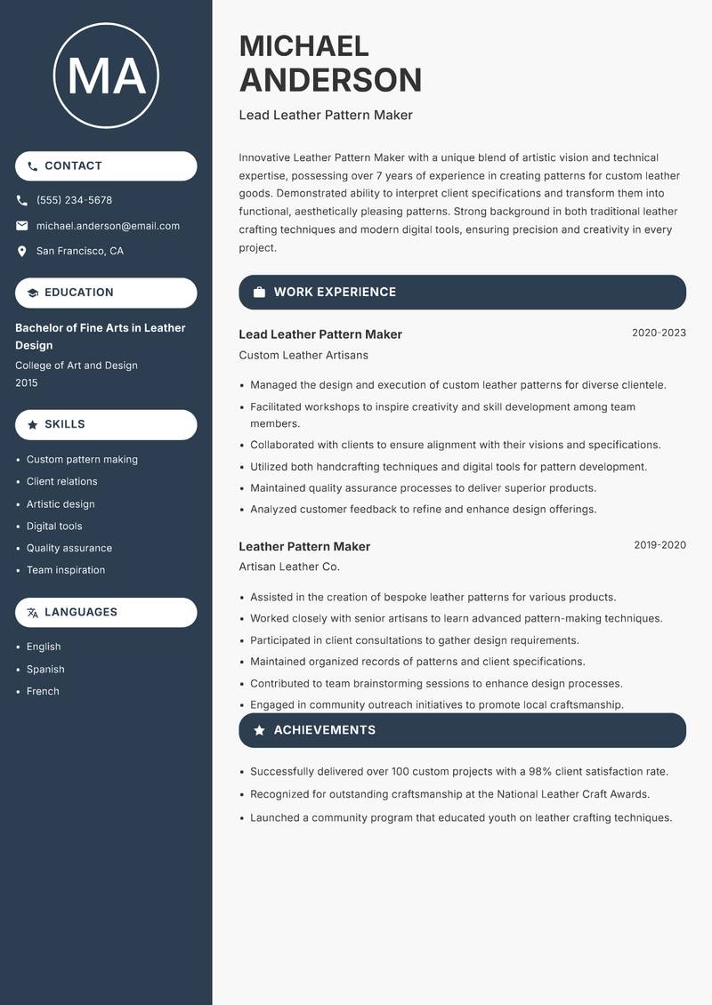 Leather Pattern Maker resume template — Compact