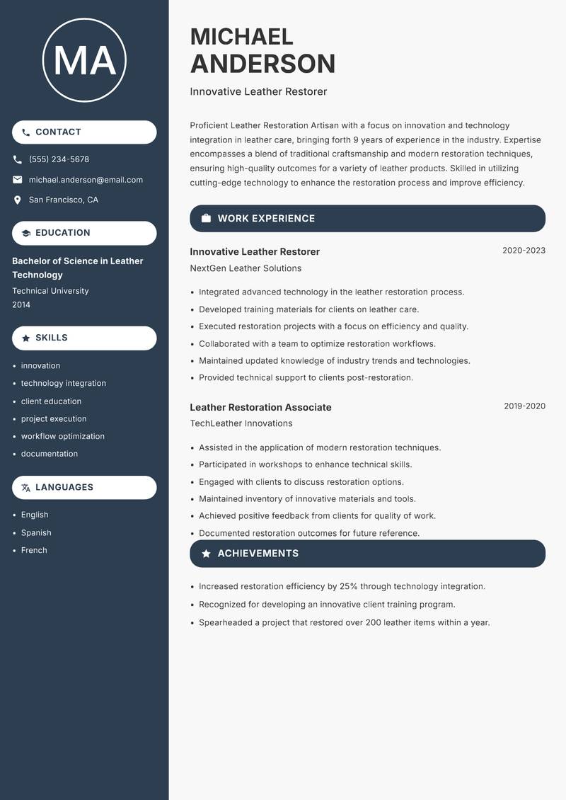 Leather Restoration Artisan resume template — Compact