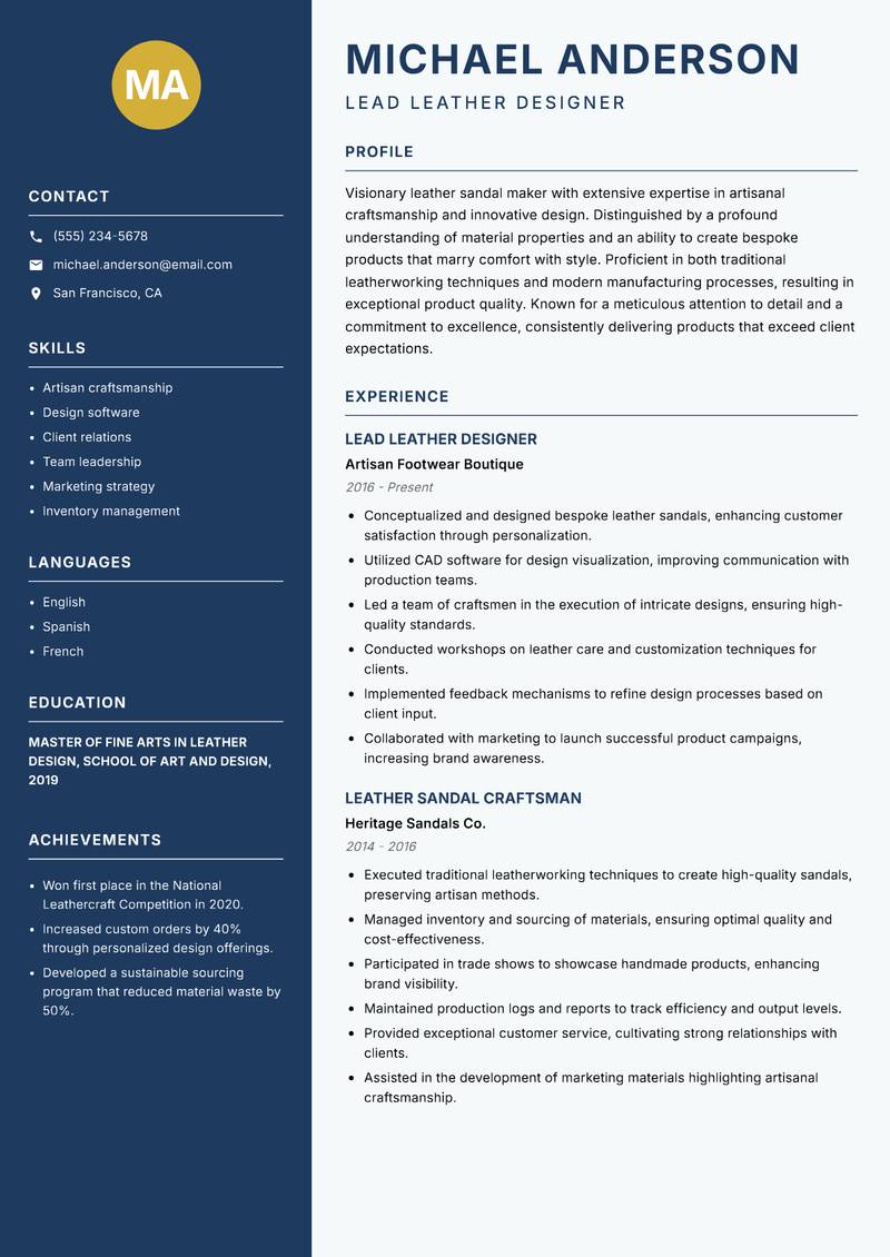 Leather Sandal Maker resume template — Classic Clean