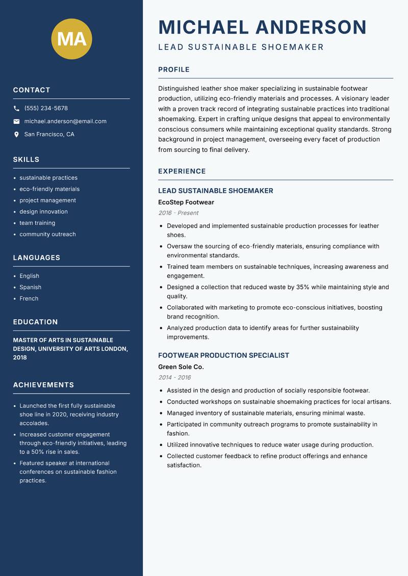 Leather Shoe Maker resume template — Classic Clean